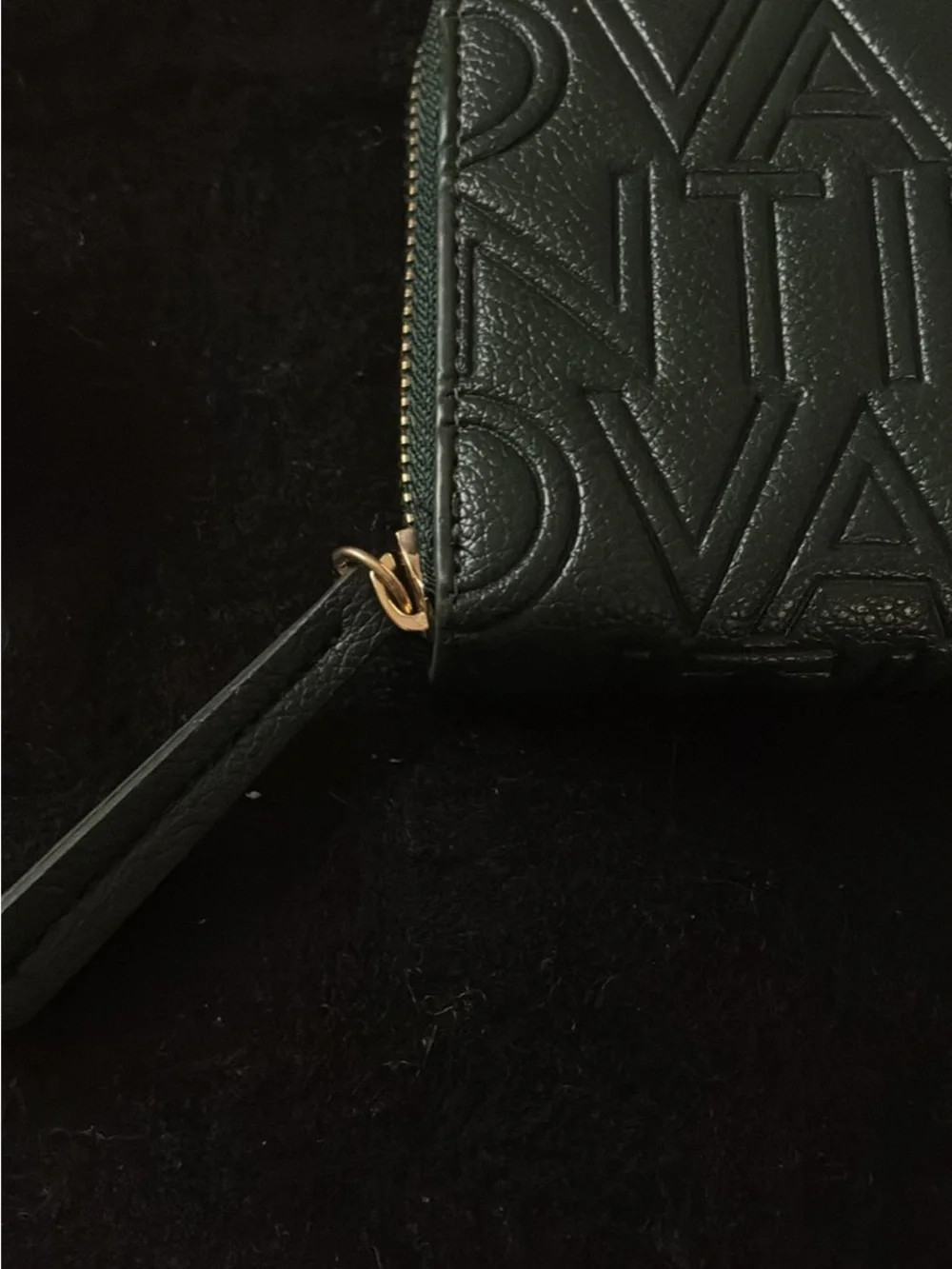 Mario Valentino Dark Green Embossed Zip-Around Wallet with Gold Logo